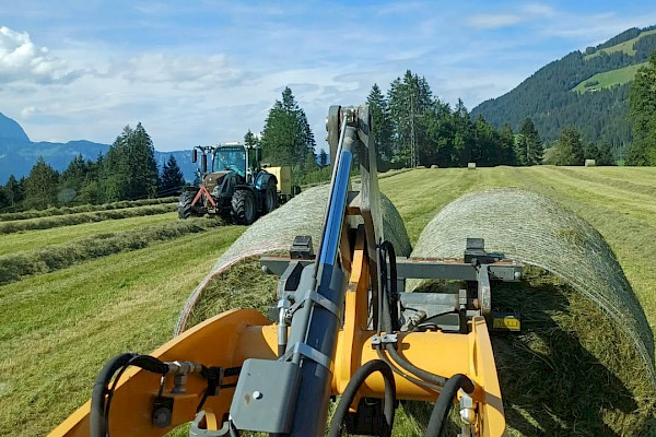Vom mähen bis zum Ballen stapeln...